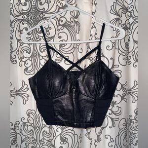 Windsor Black Faux Leather Strappy Crop Top